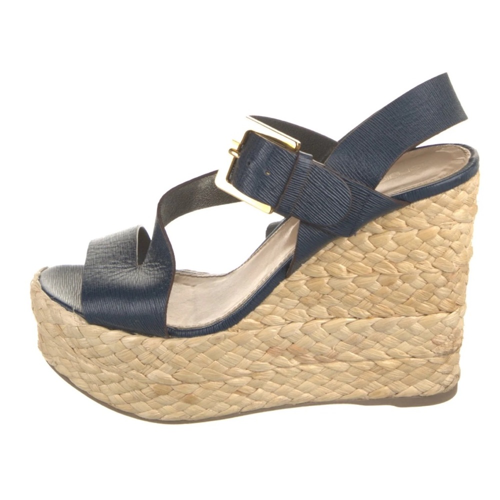 Sergio Rossi Black Leather Eppi Wedge Sandals Size 38.5 US 8.5 Women’s Shoes